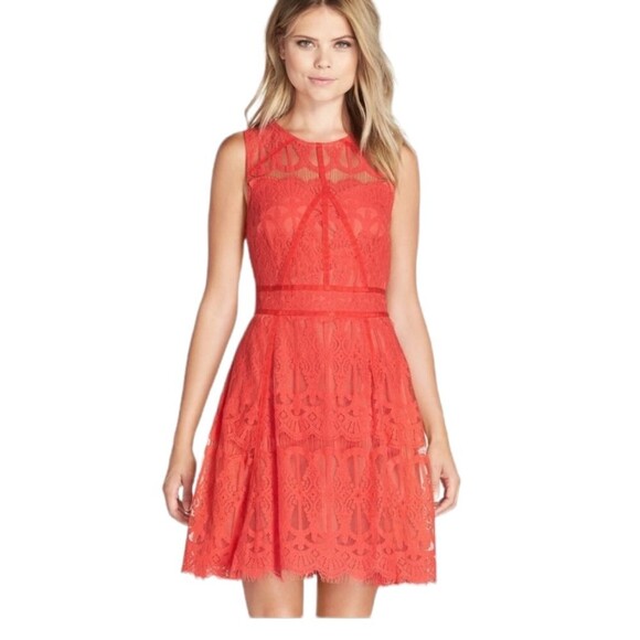 Adelyn Rae red lace sleeveless mini dress fit & flare size Small - Picture 9 of 9